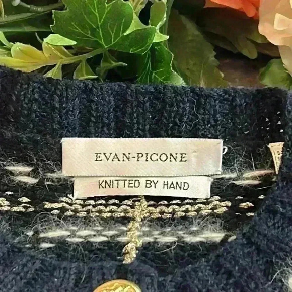 Evan Picone Vintage Hand Knit Wool & Angora Navy, Red & Gold Plaid Crop Sweater - Picture 7 of 10